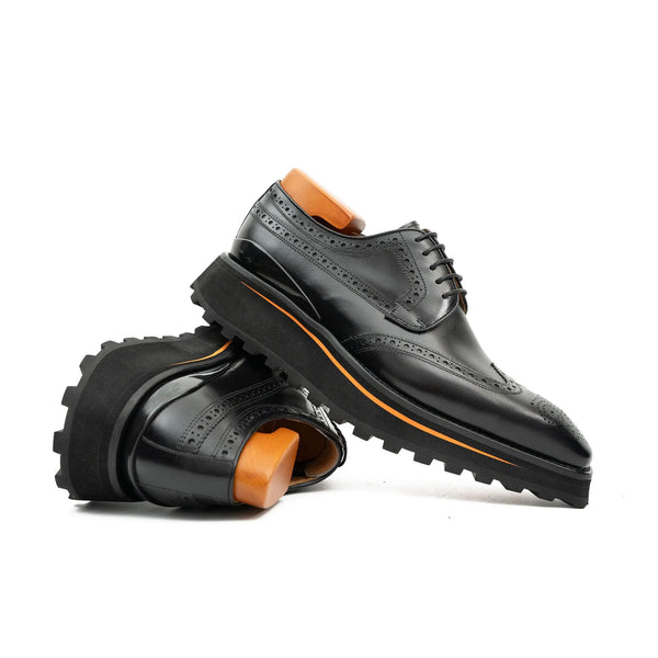Thick-soled calfskin formal brogue derby shoes coffee
