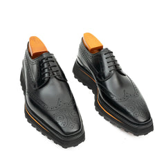 Thick-soled calfskin formal brogue derby shoes Black Divinch