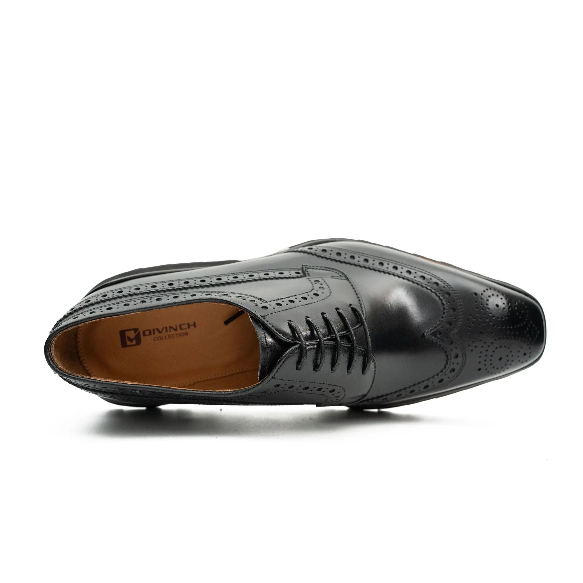 Thick-soled calfskin formal brogue derby shoes Black Divinch