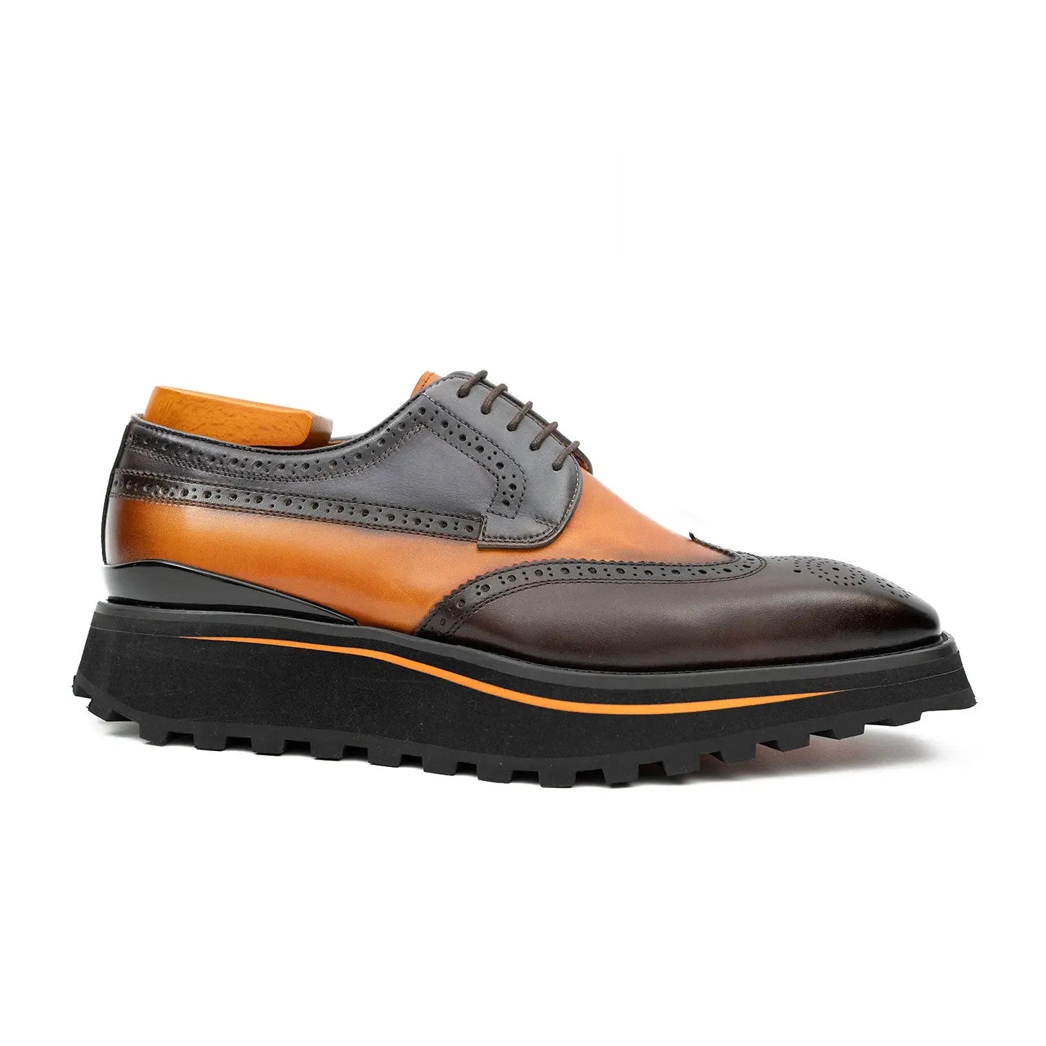 Thick-soled calfskin formal brogue derby shoes Blue Divinch