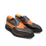 Thick-soled calfskin formal brogue derby shoes Blue Divinch