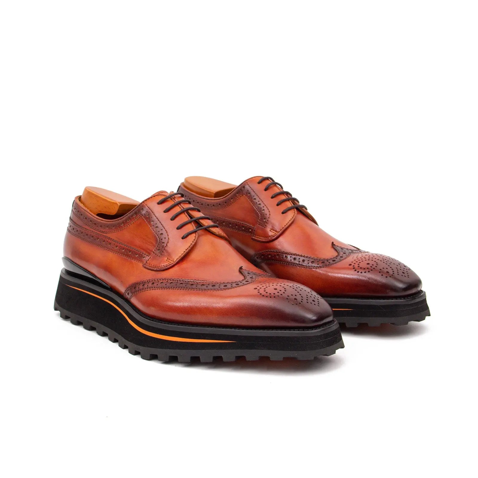 Thick-soled calfskin formal brogue derby shoes Brown Divinch