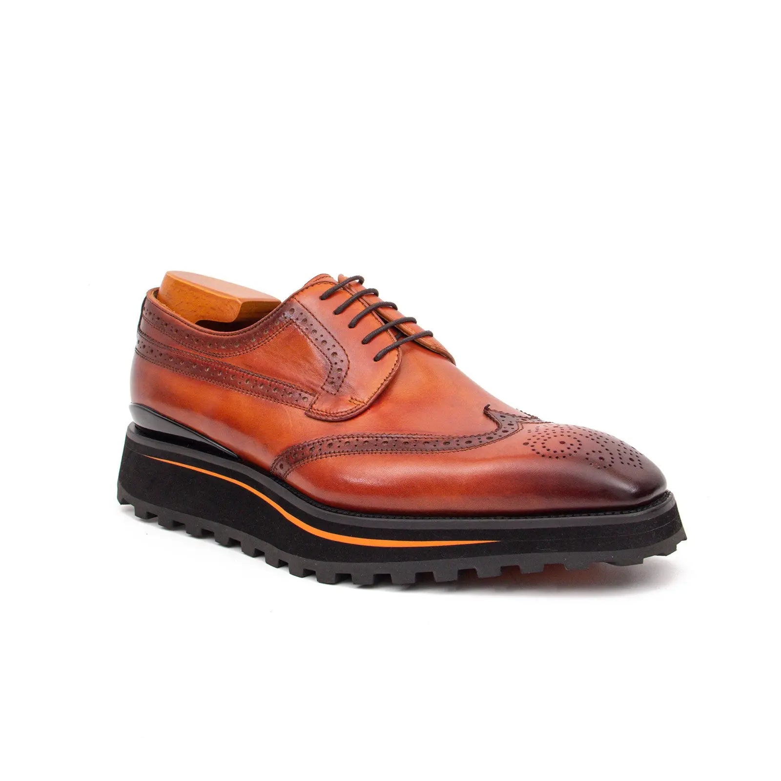 Thick-soled calfskin formal brogue derby shoes Brown Divinch