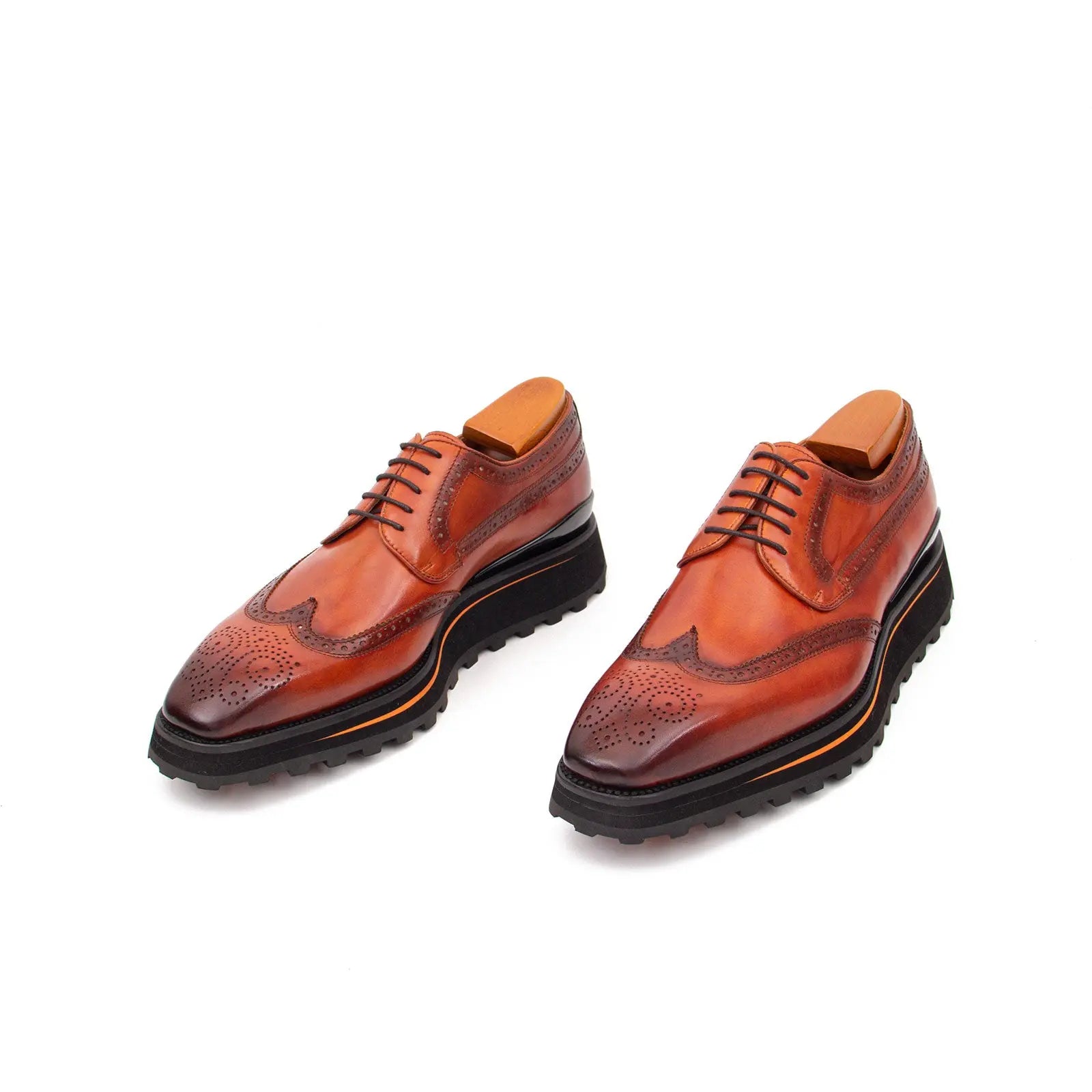 Thick-soled calfskin formal brogue derby shoes Brown Divinch