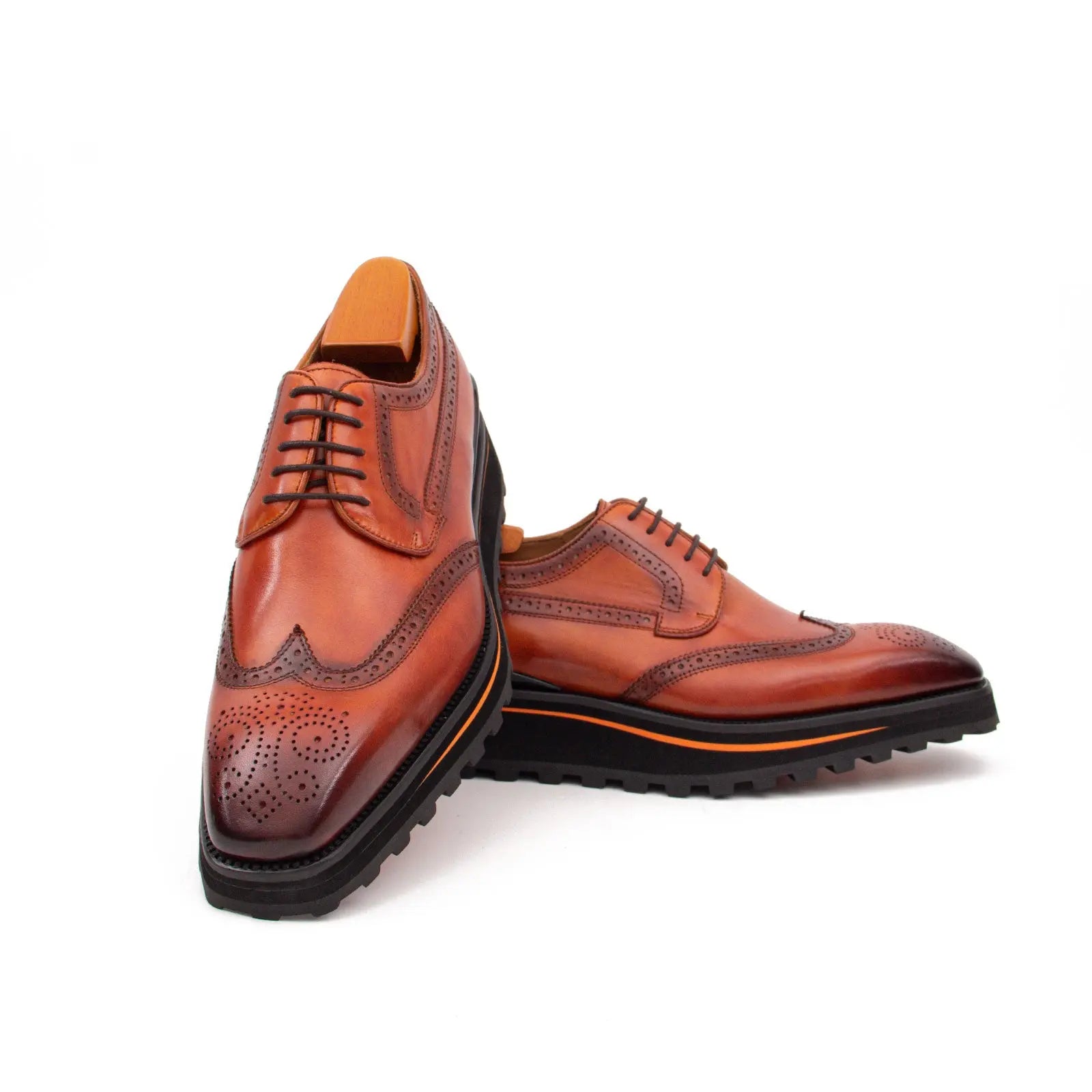 Thick-soled calfskin formal brogue derby shoes Brown Divinch