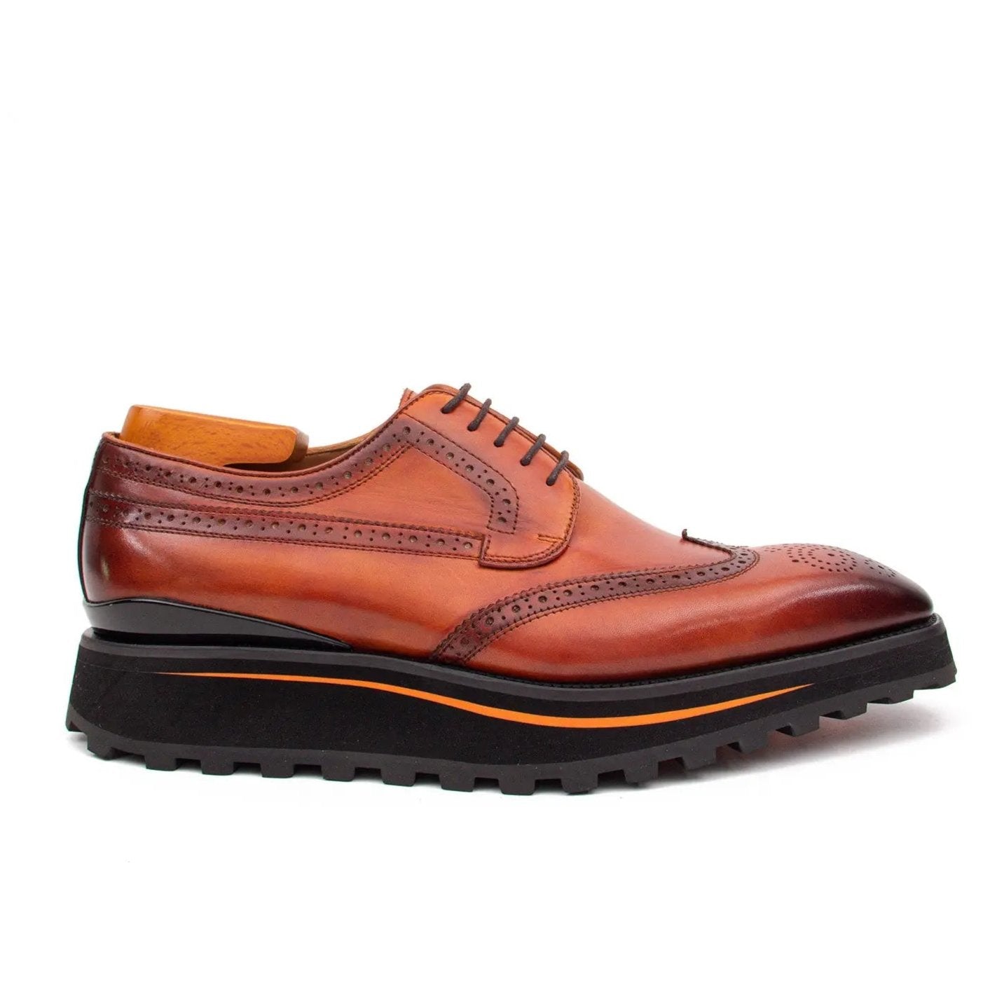 Thick-soled calfskin formal brogue derby shoes Brown Divinch