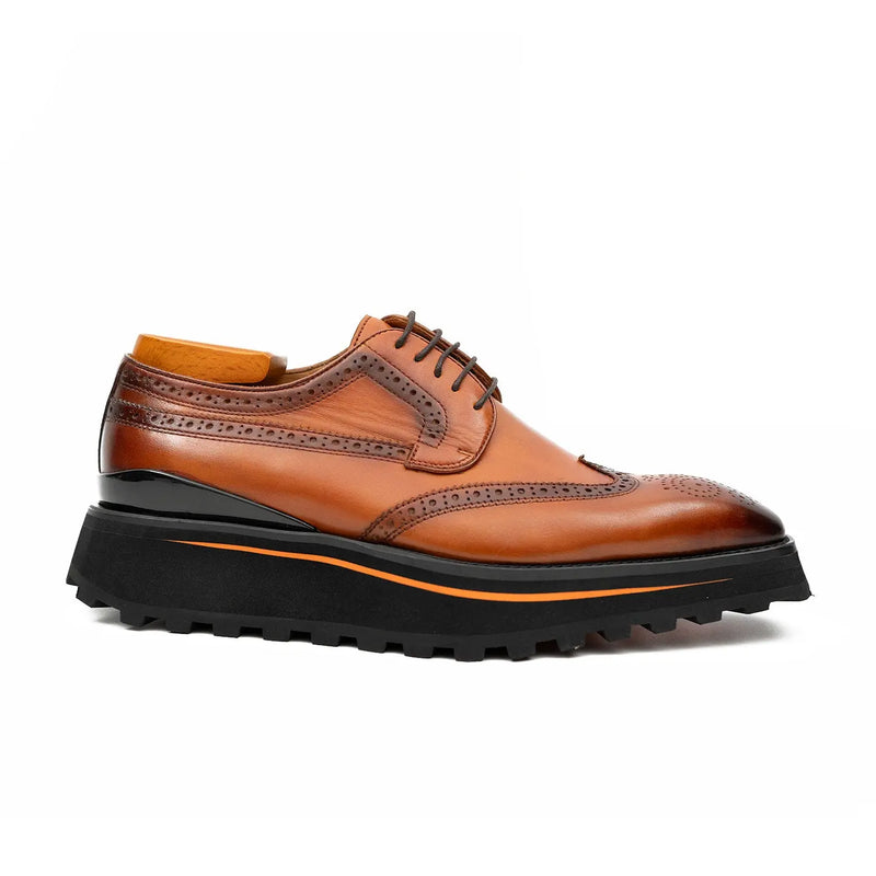 Thick-soled calfskin formal brogue derby shoes Blue