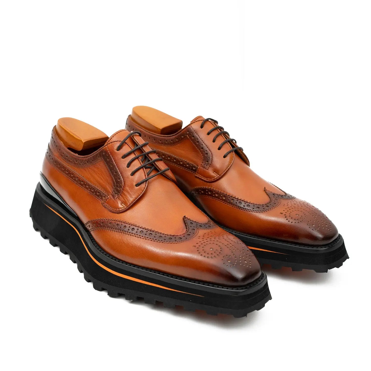 Thick-soled calfskin formal brogue derby shoes Brown Divinch