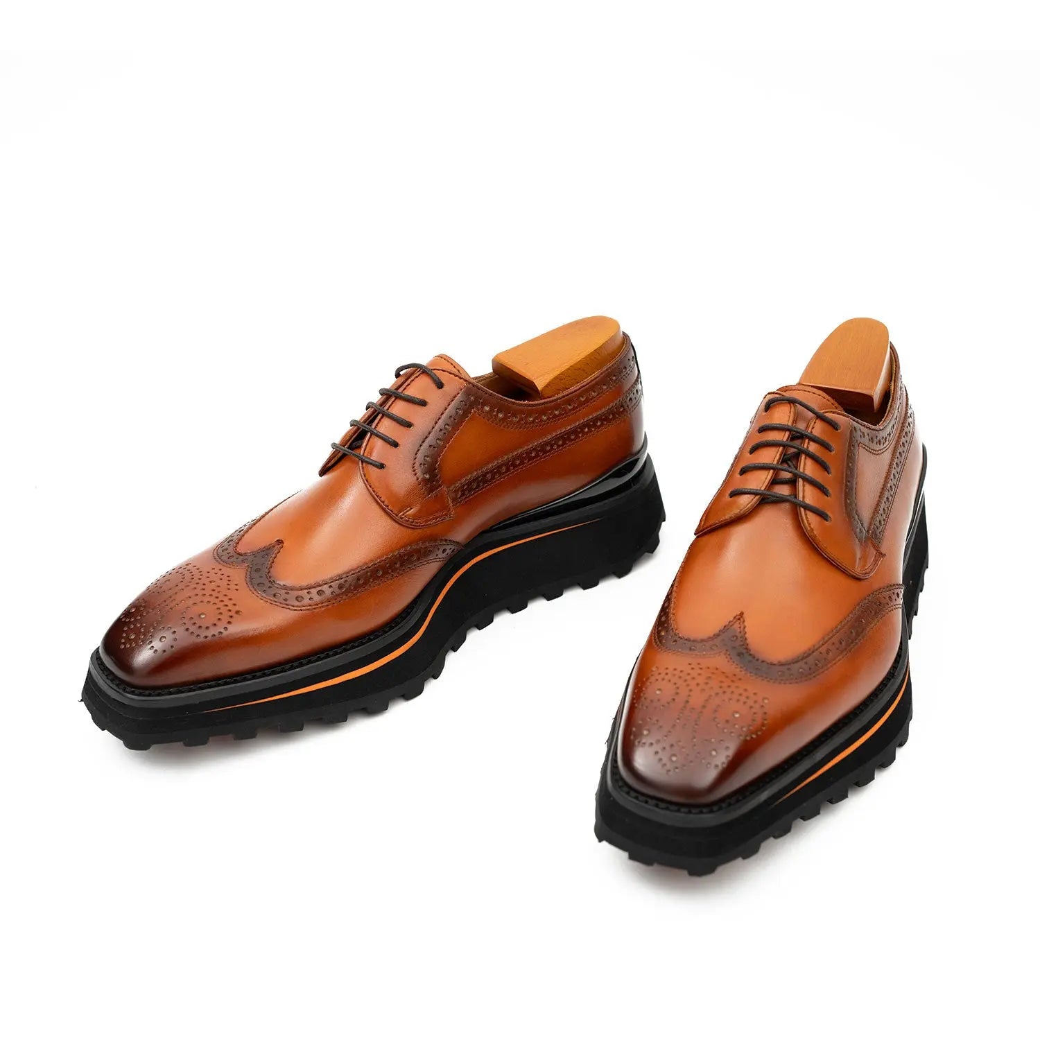 Thick-soled calfskin formal brogue derby shoes Brown Divinch
