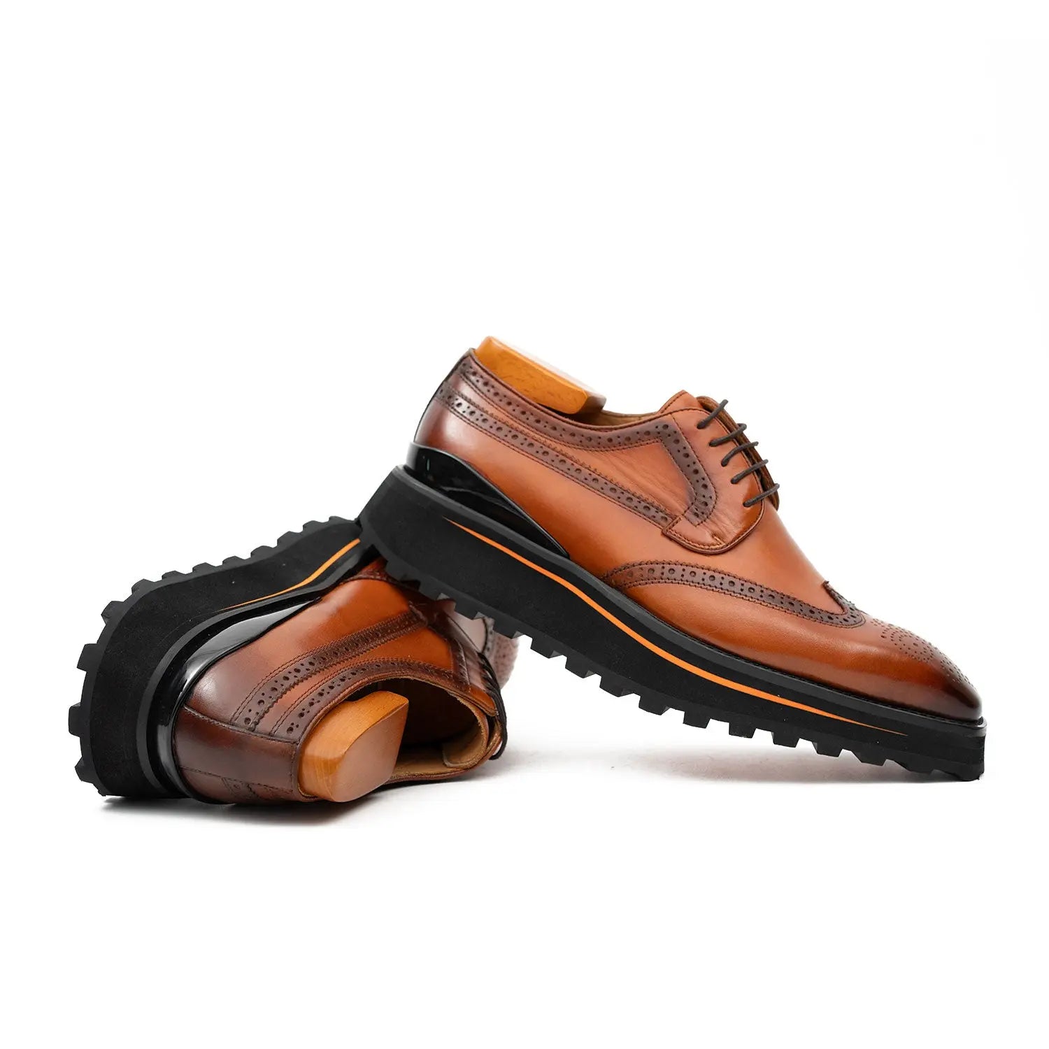 Thick-soled calfskin formal brogue derby shoes Brown Divinch