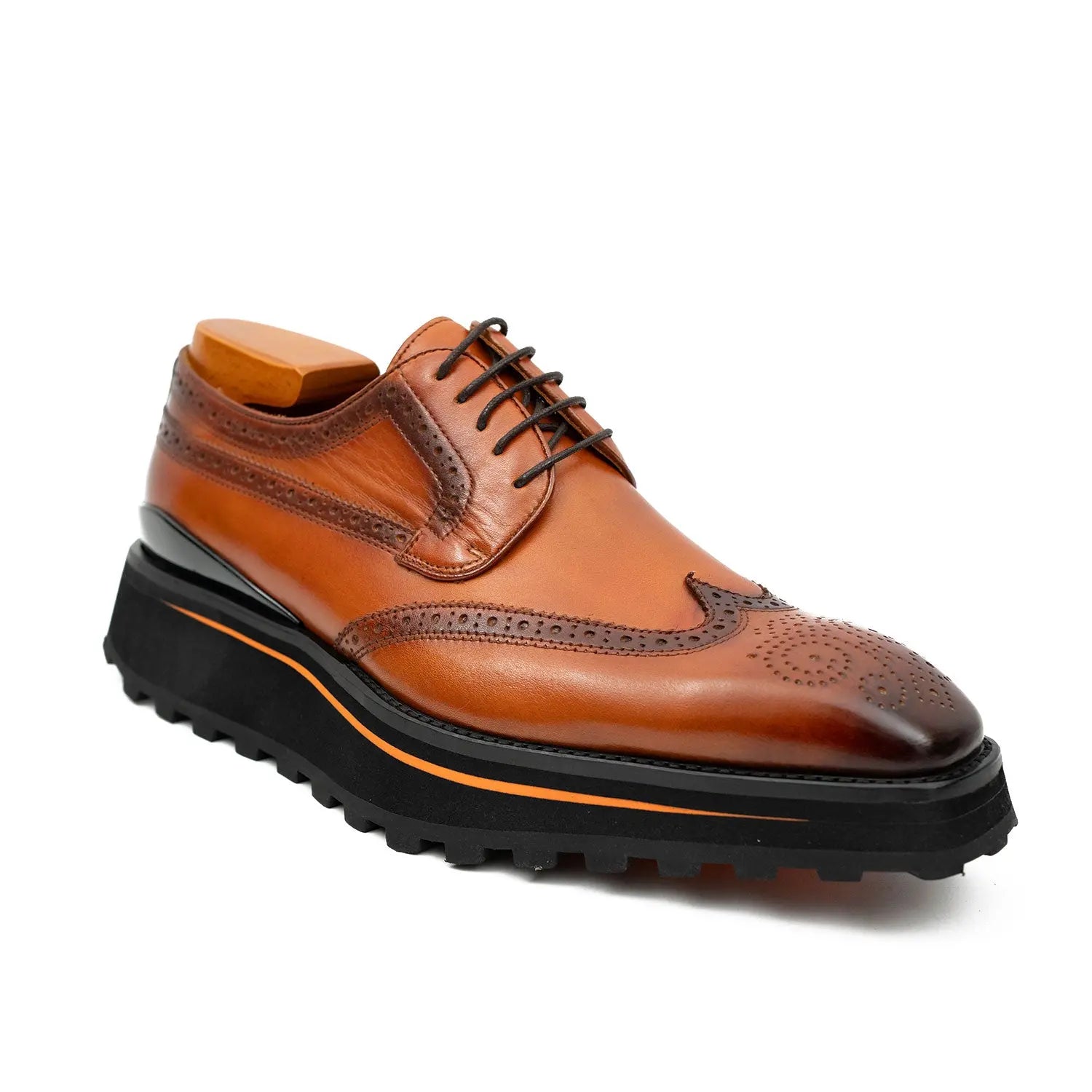 Thick-soled calfskin formal brogue derby shoes Brown Divinch