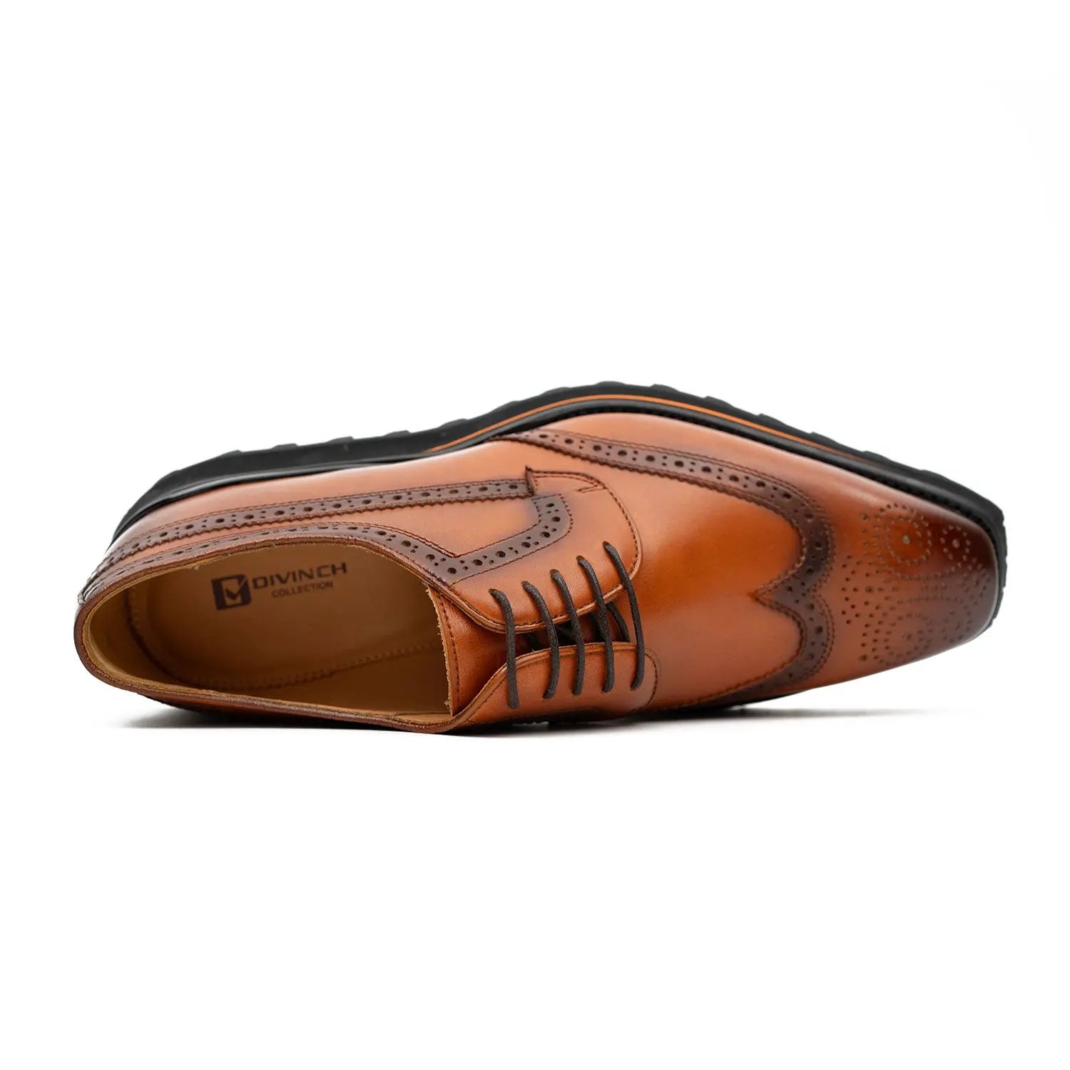 Thick-soled calfskin formal brogue derby shoes Brown Divinch