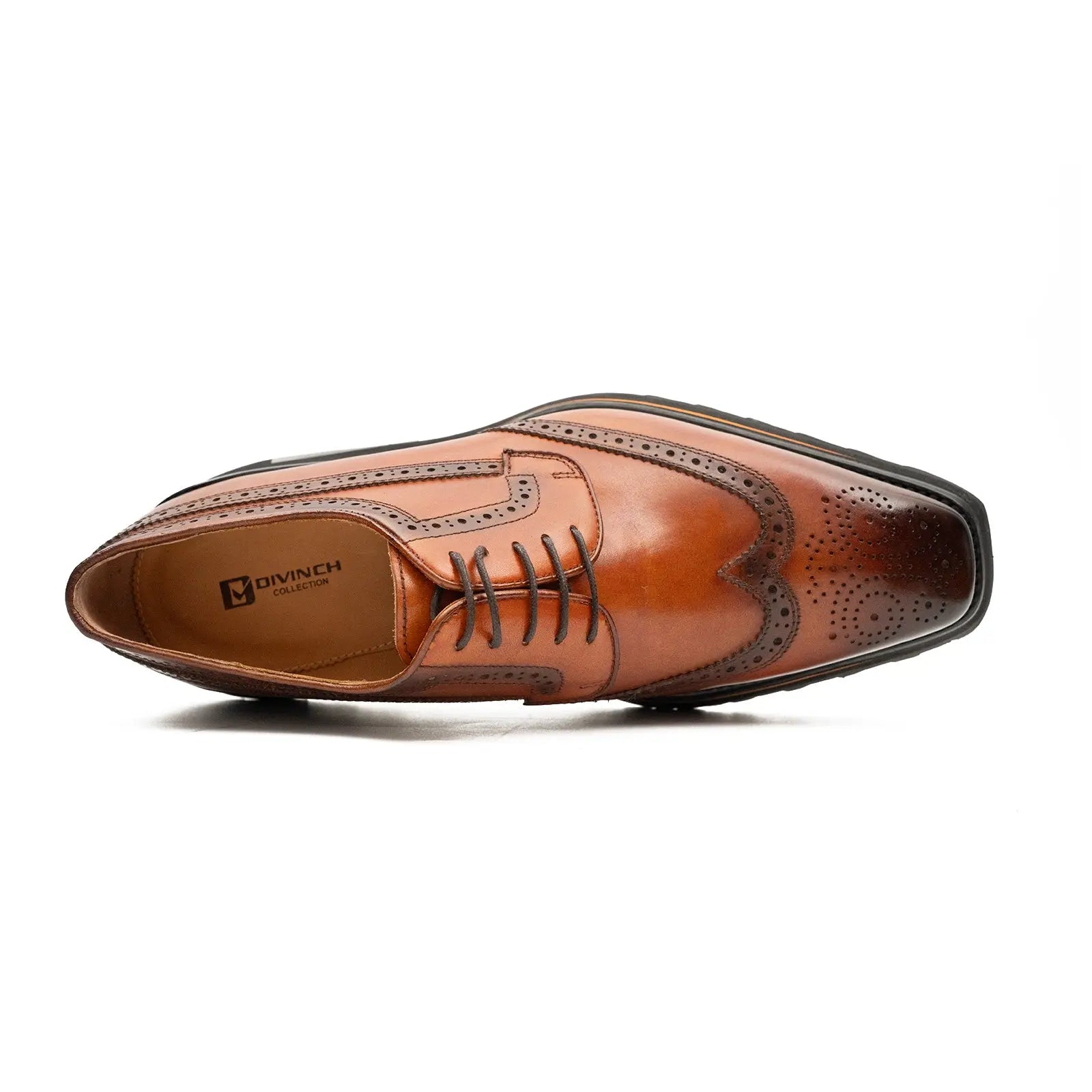 Thick-soled calfskin formal brogue derby shoes Brown Divinch