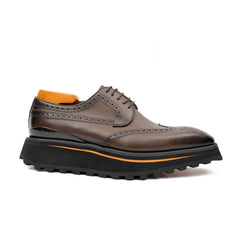 Thick-soled calfskin formal brogue derby shoes coffee Divinch