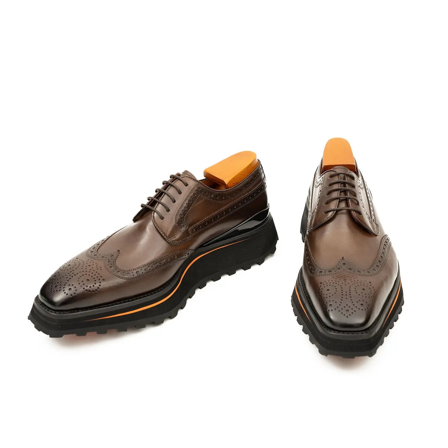 Thick-soled calfskin formal brogue derby shoes coffee Divinch