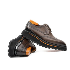 Thick-soled calfskin formal brogue derby shoes coffee Divinch