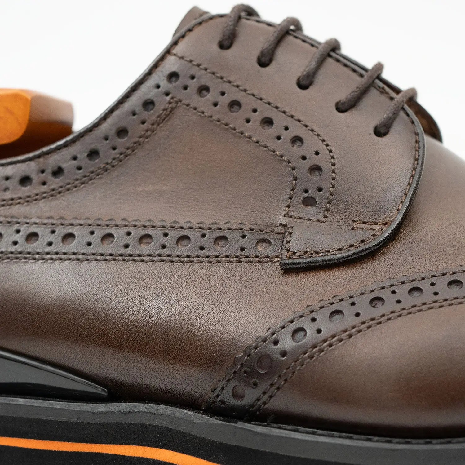 Thick-soled calfskin formal brogue derby shoes coffee Divinch
