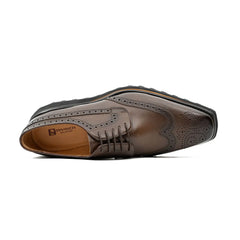 Thick-soled calfskin formal brogue derby shoes coffee Divinch