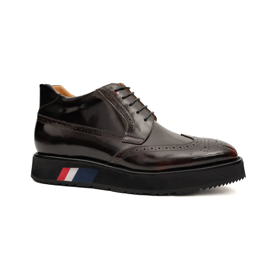 Stivali Platform Brogue con Tre Strisce in Pelle Lucida