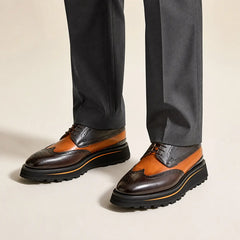 Two-Tone Lug Derby on foot, warm off-white studio