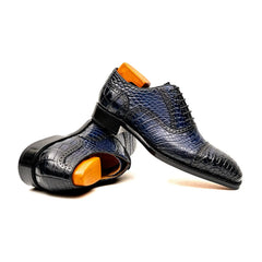 Two-tone Blue Crocodile Oxford Shoes DIVINCH