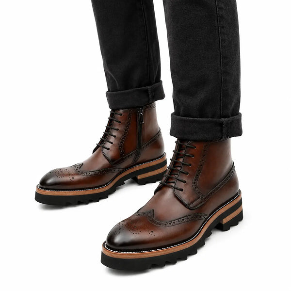 Botim brogue de sola de ranhura nozes