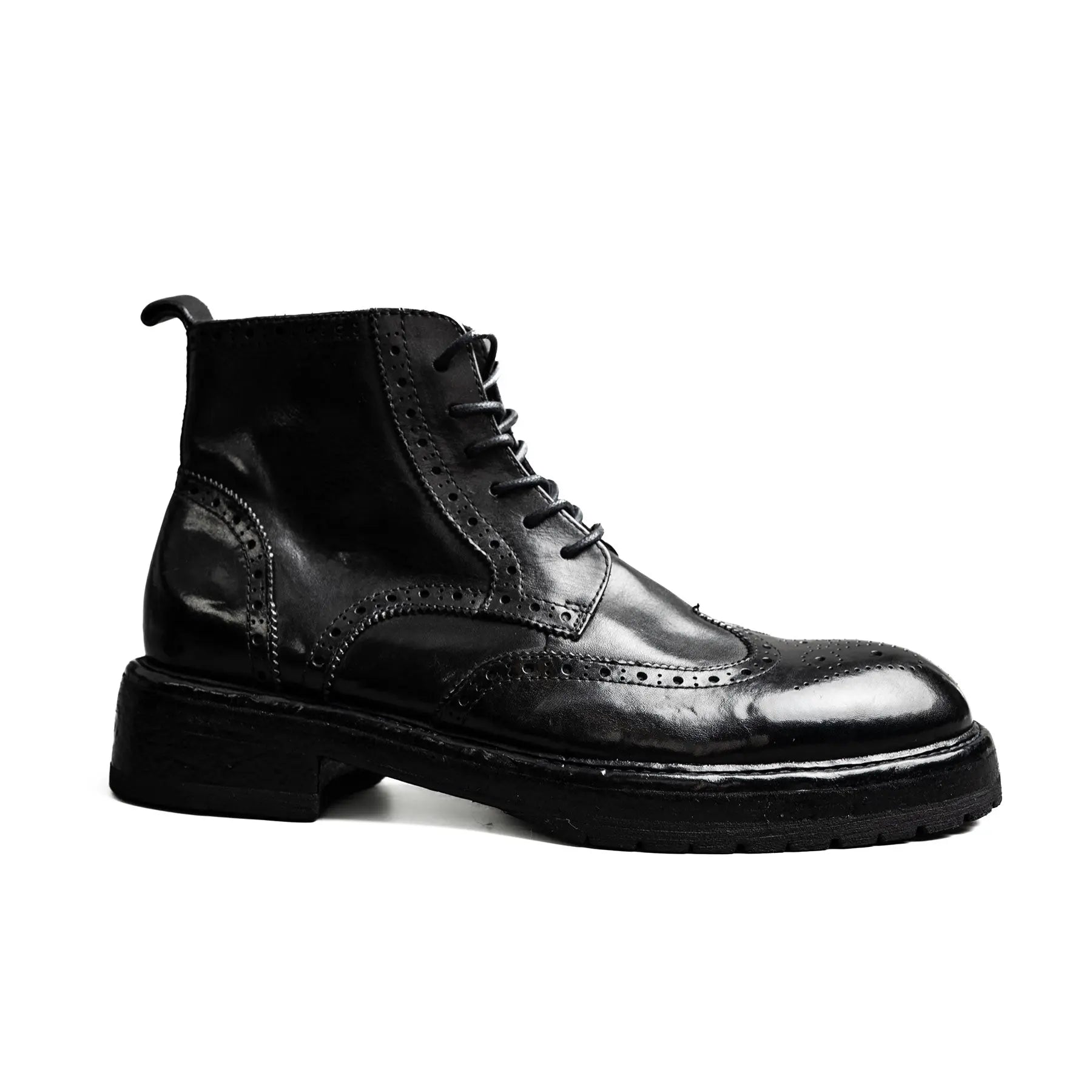 Washed Leather Brogue Work Boots