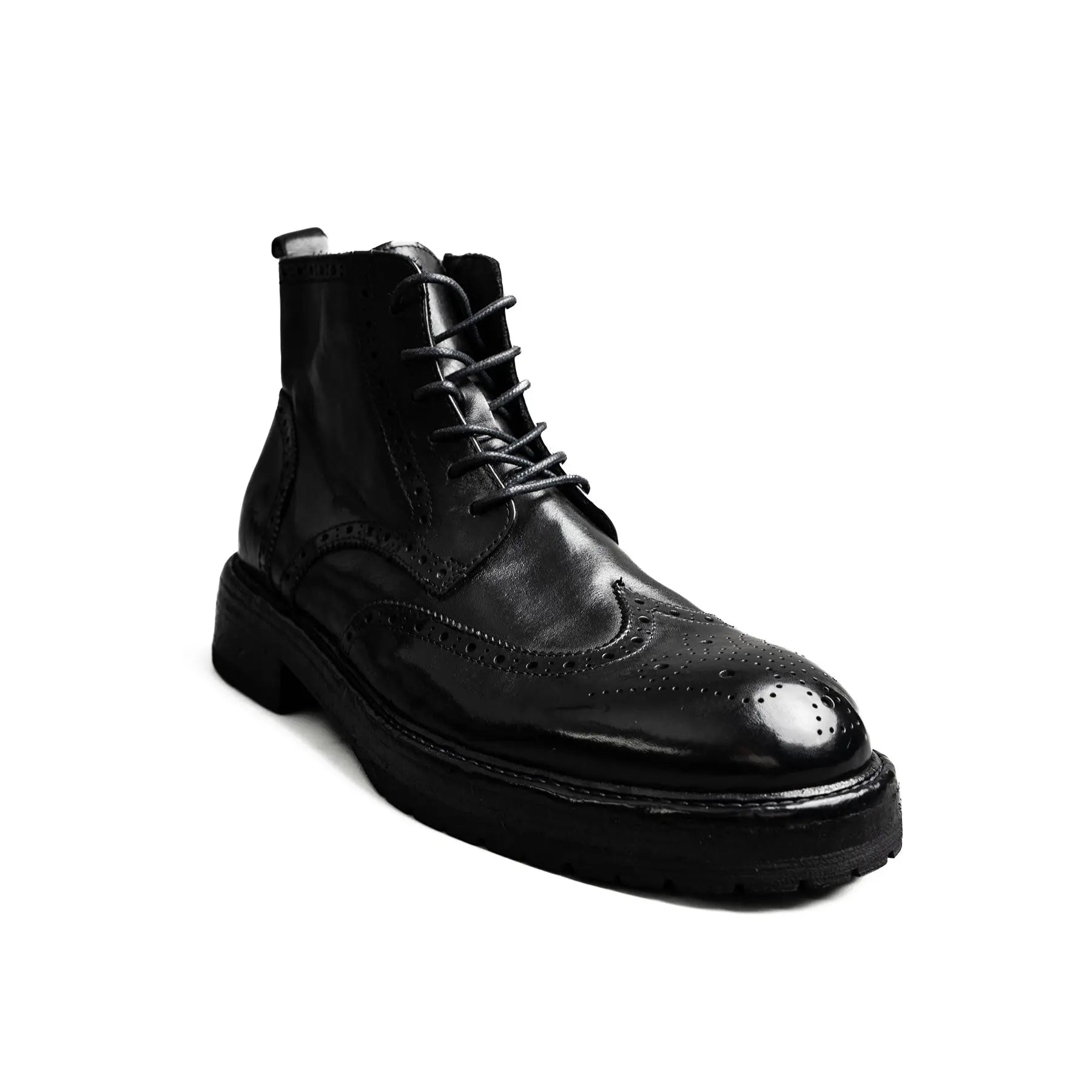 Washed Leather Brogue Work Boots