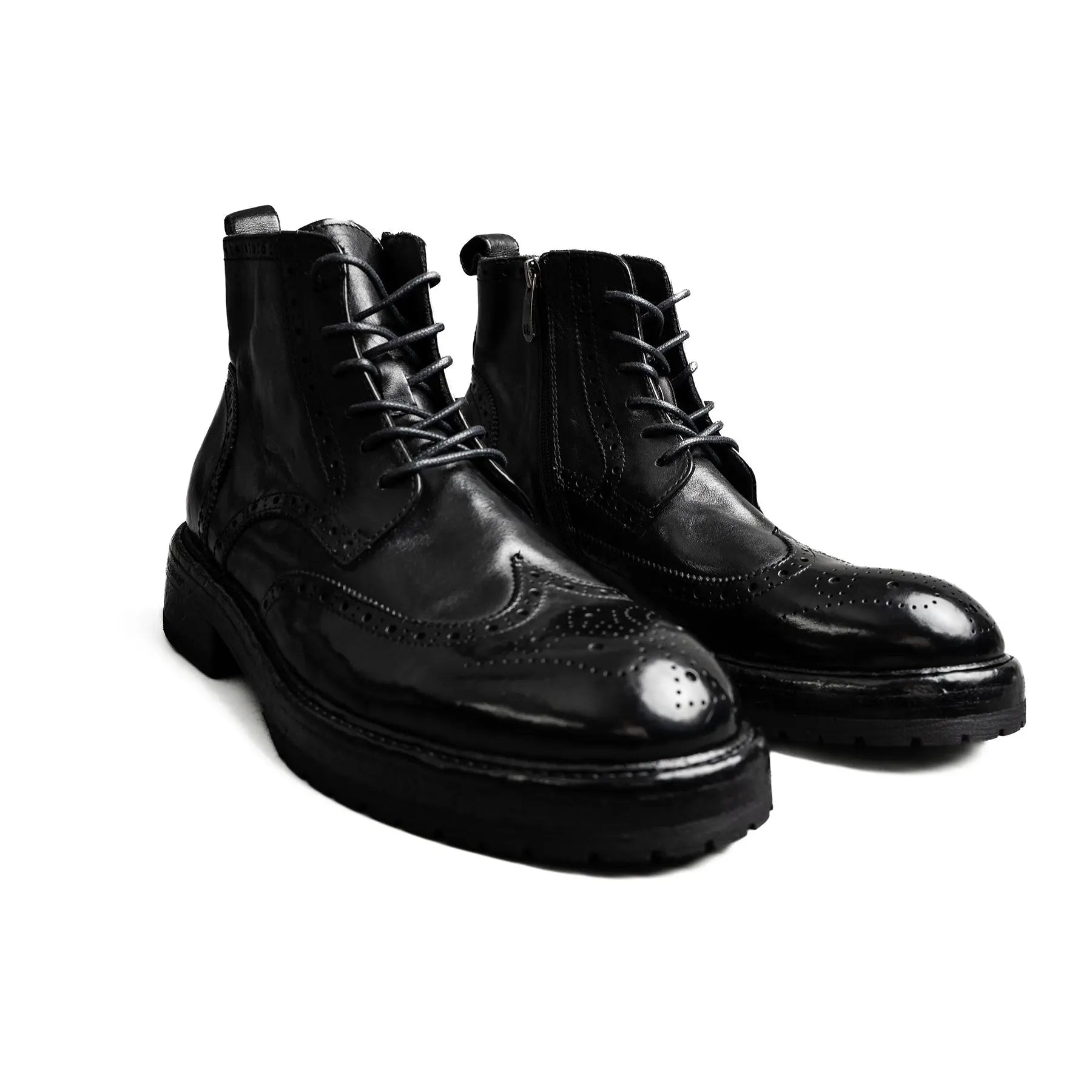Washed Leather Brogue Work Boots