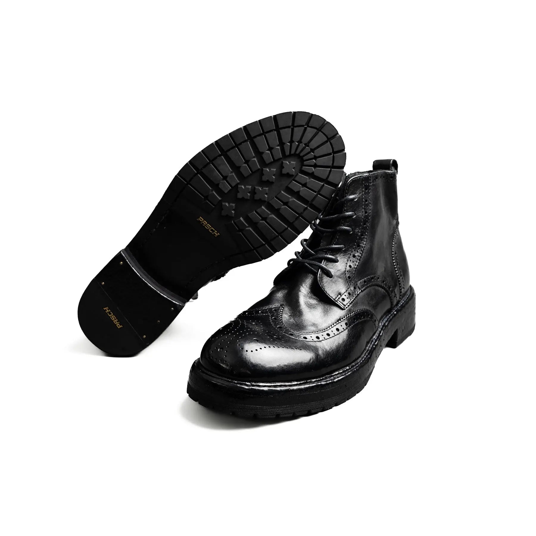 Washed Leather Brogue Work Boots
