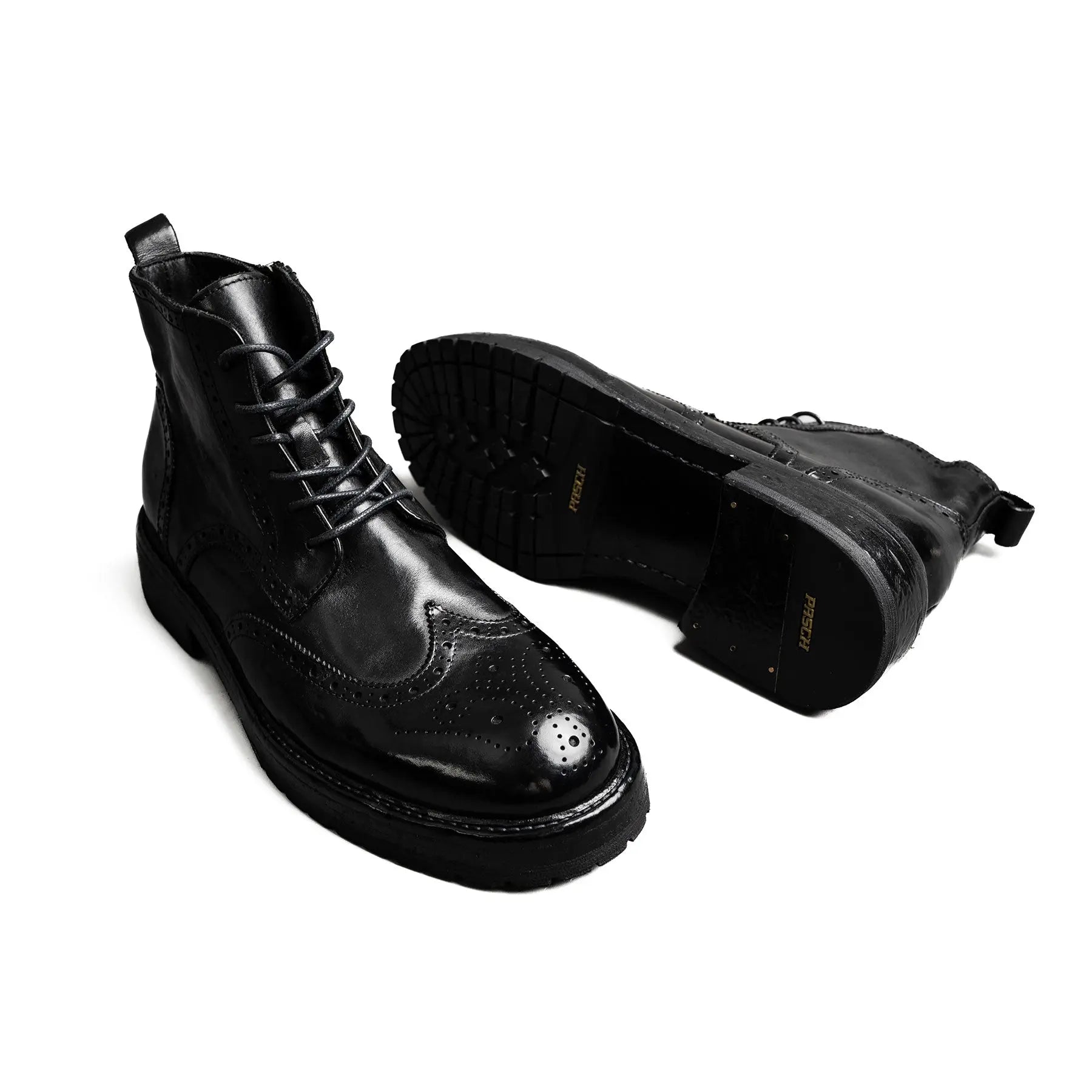 Washed Leather Brogue Work Boots