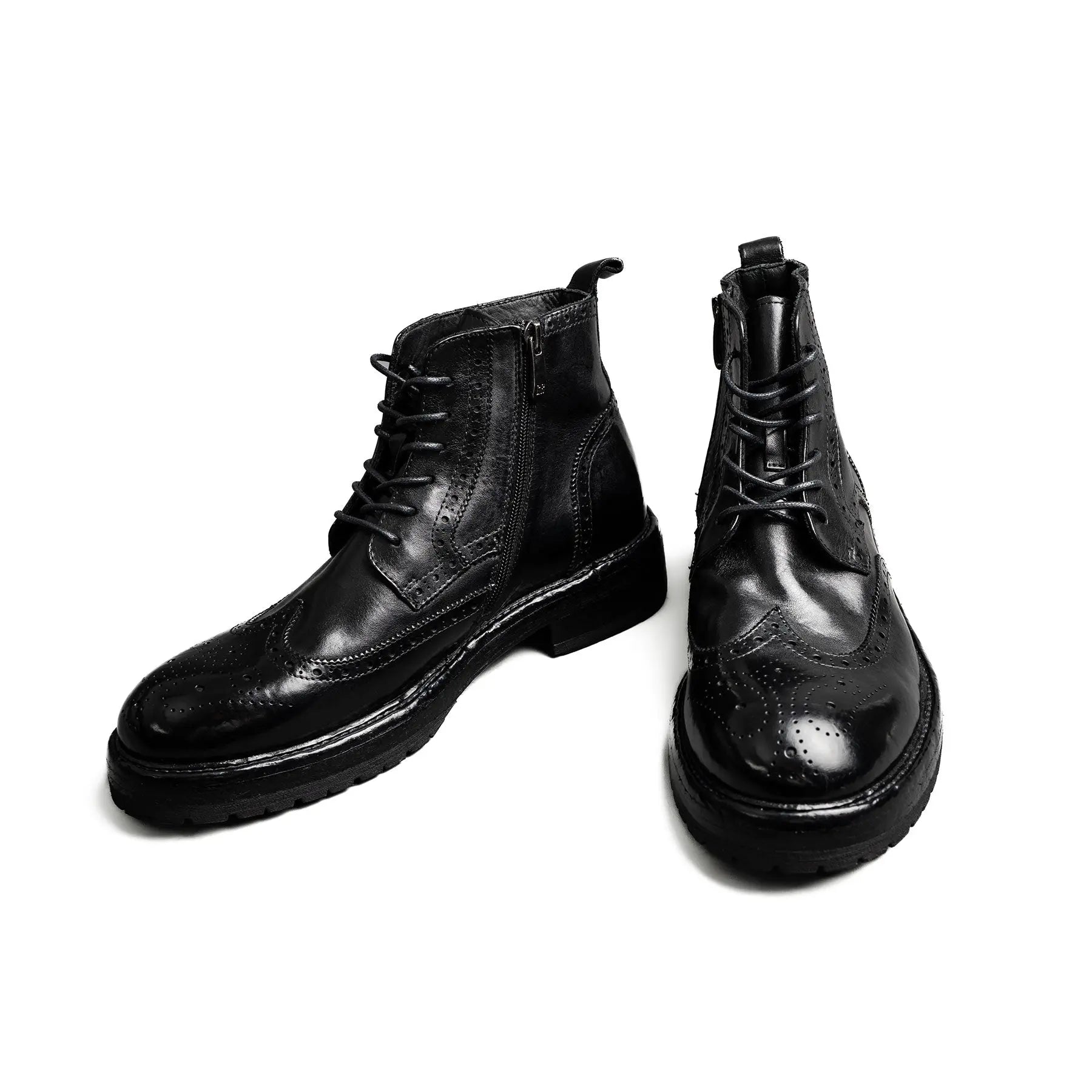 Washed Leather Brogue Work Boots
