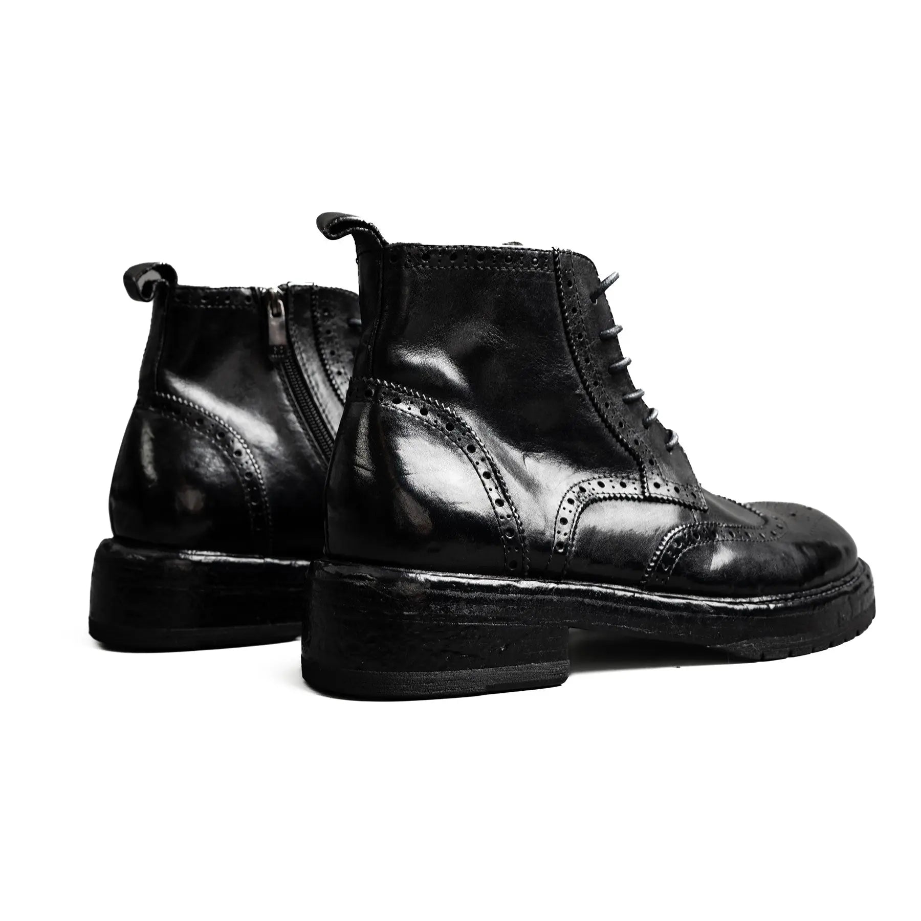 Washed Leather Brogue Work Boots