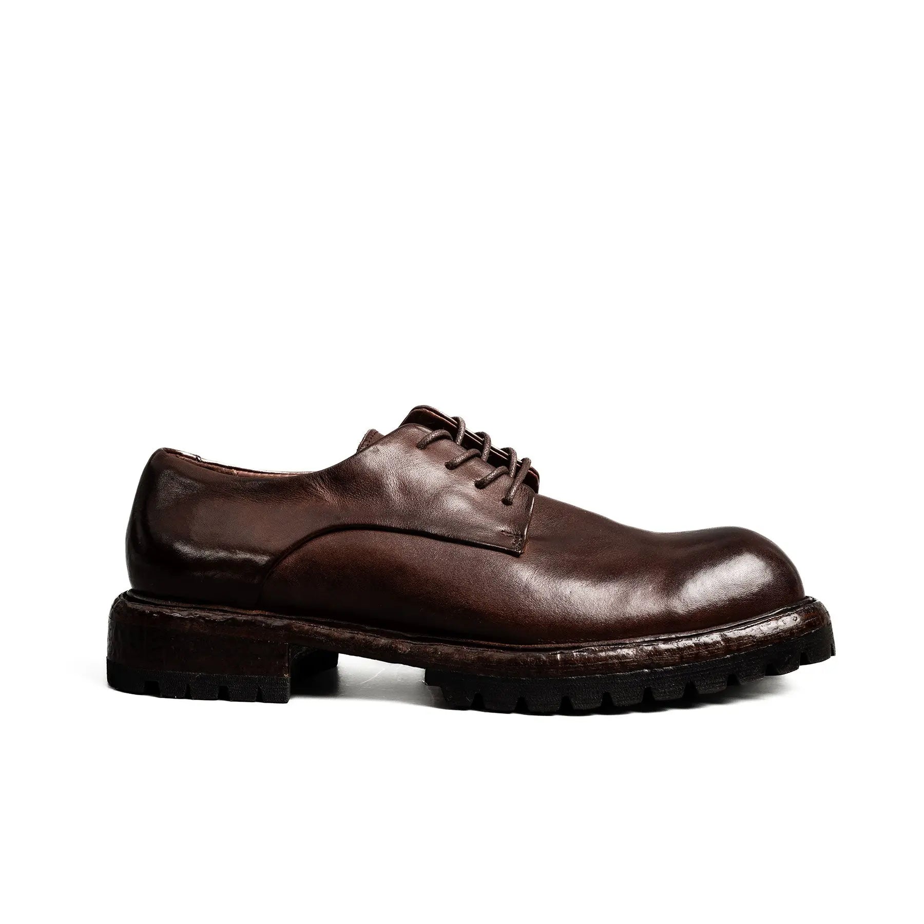 Washed Leather Chunky Lug Sole Derbies Brown