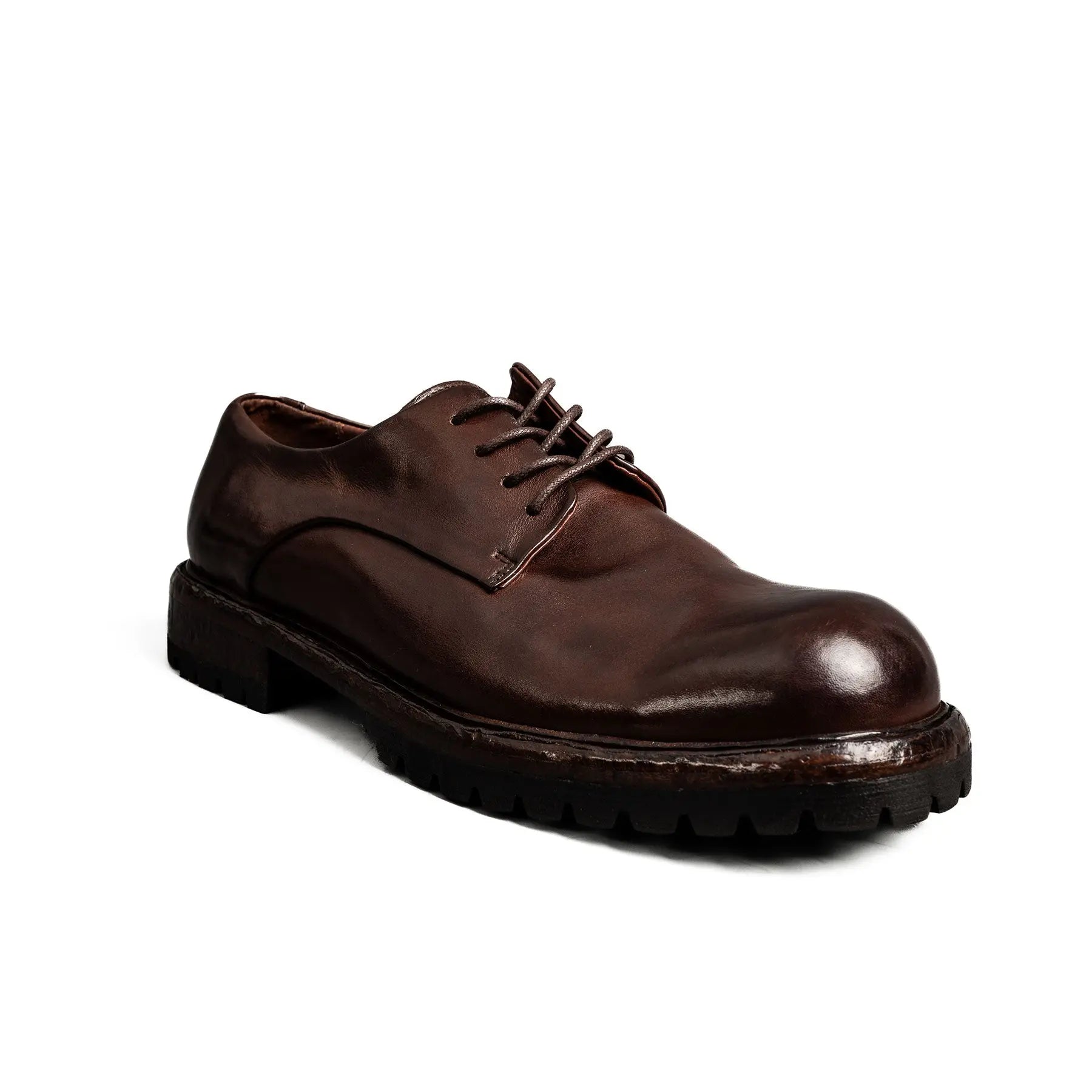 Washed Leather Chunky Lug Sole Derbies Brown