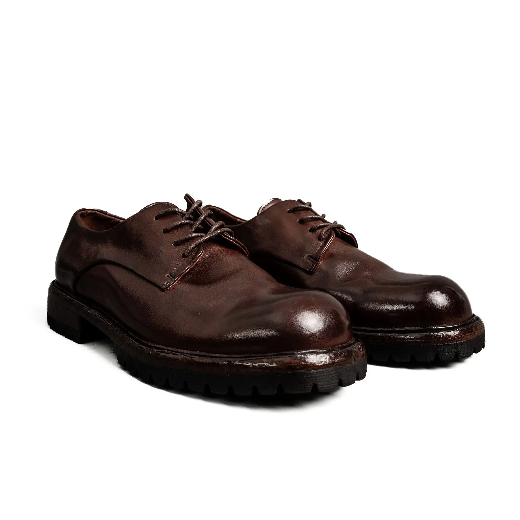 Washed Leather Chunky Lug Sole Derbies Brown