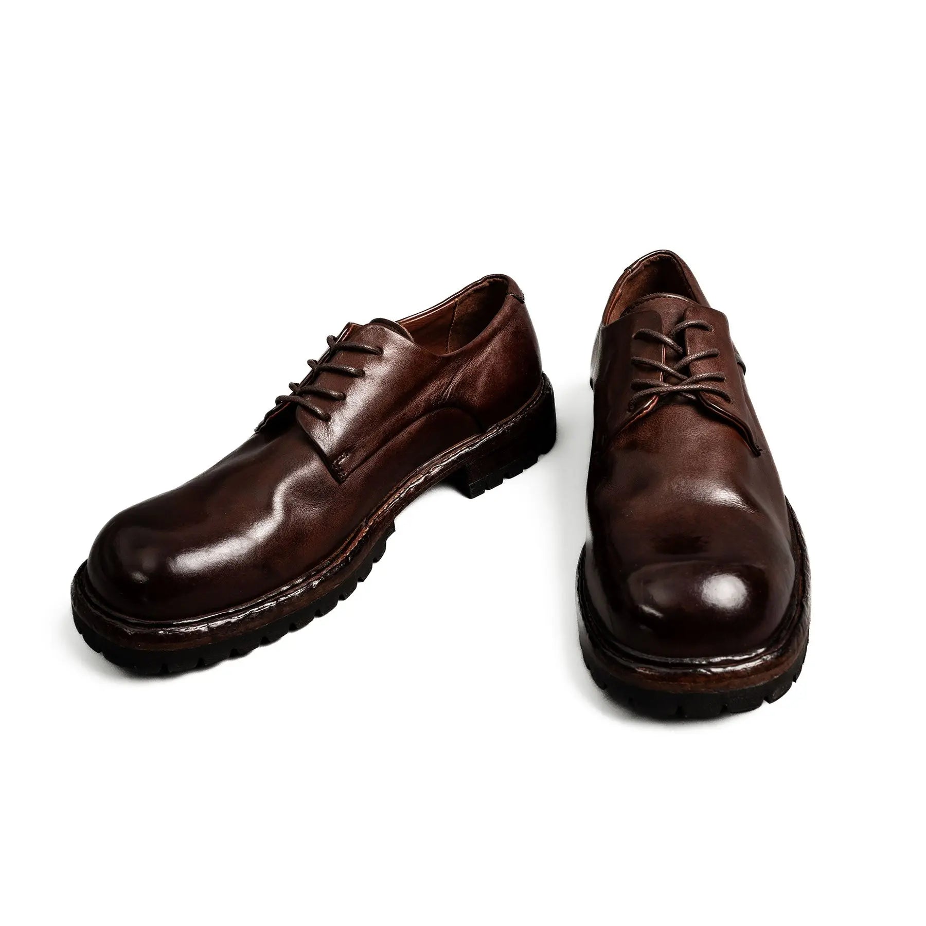 Washed Leather Chunky Lug Sole Derbies Brown