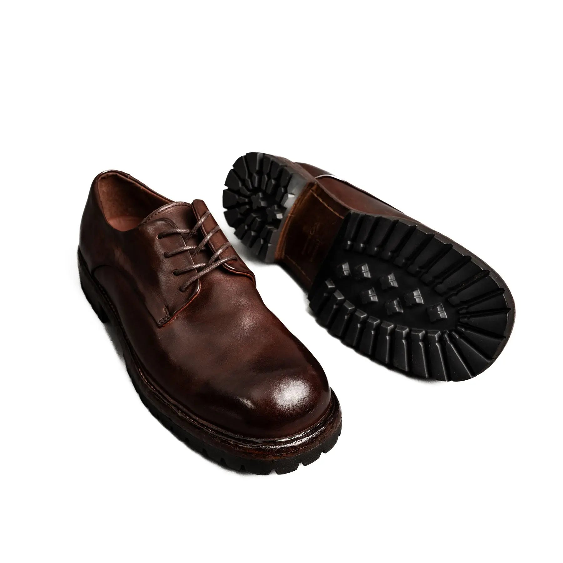 Washed Leather Chunky Lug Sole Derbies Brown