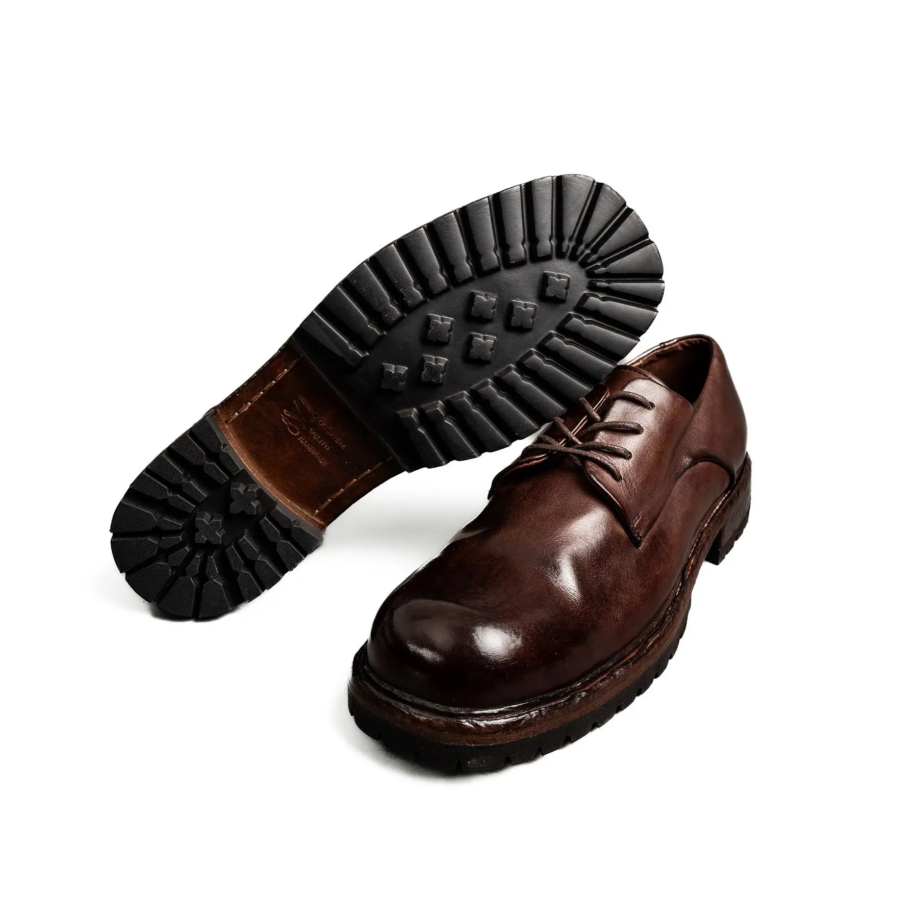 Washed Leather Chunky Lug Sole Derbies Brown