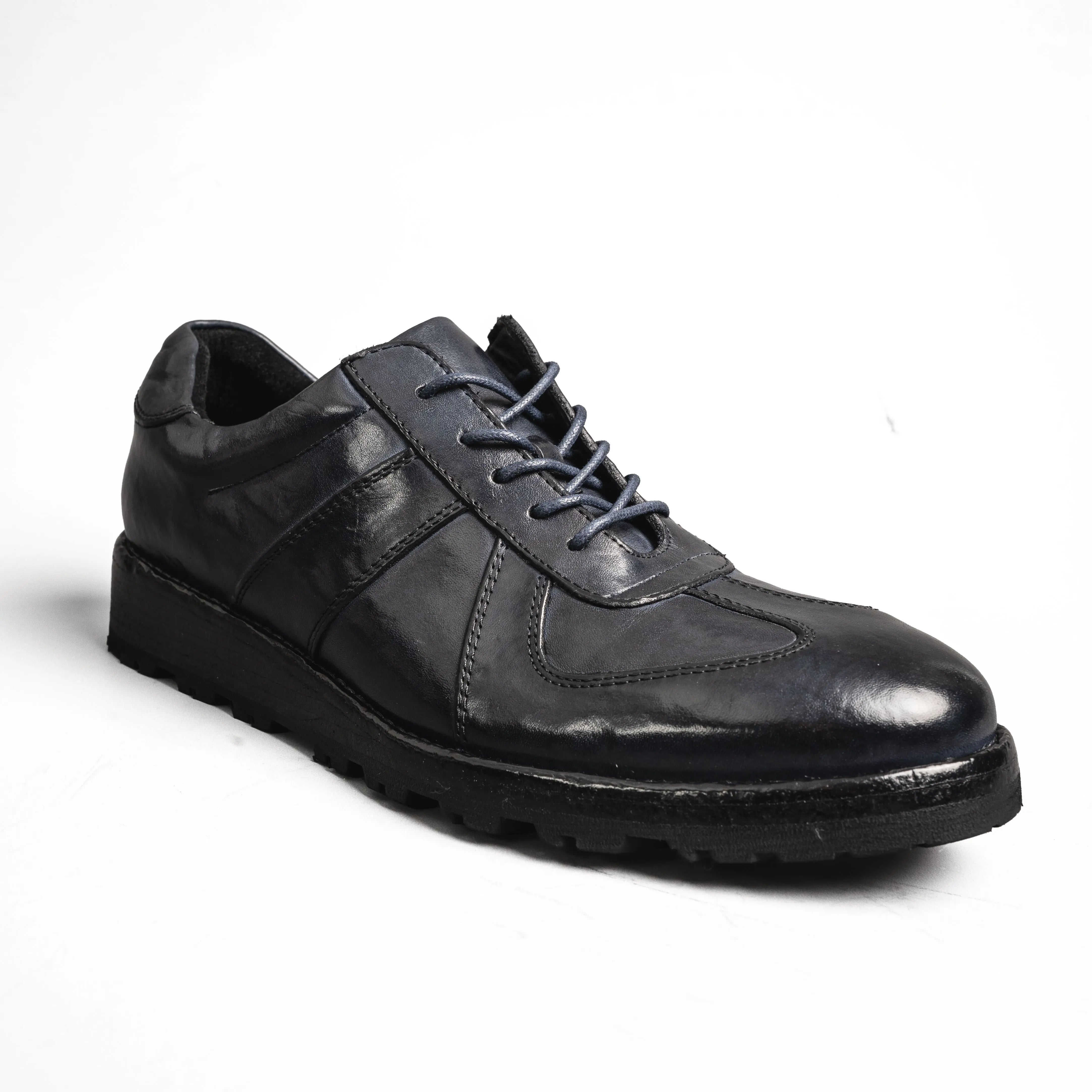 Black Washed Leather Sneaker