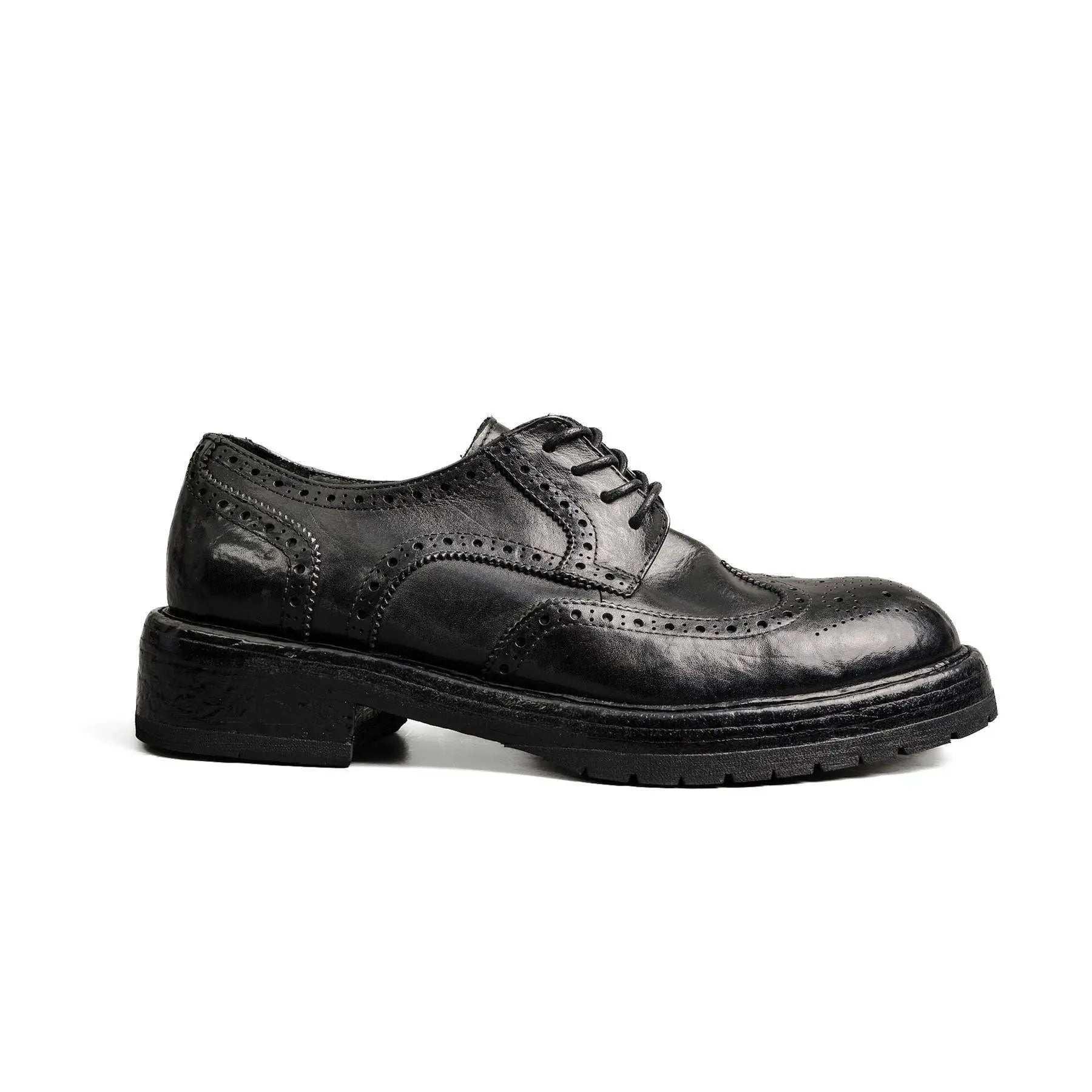 Washed Polished Leather Derby Shoes Black