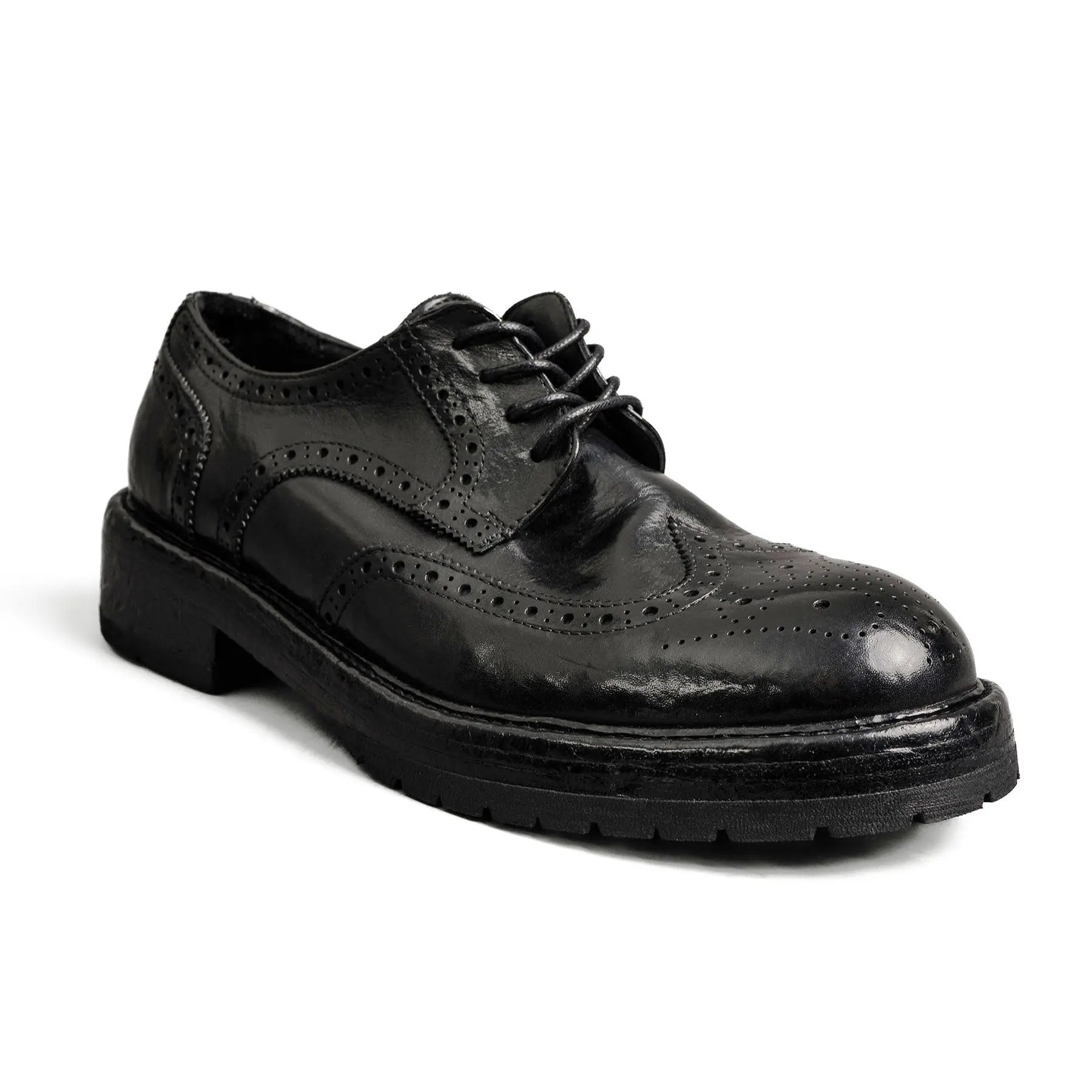 Washed Polished Leather Derby Shoes Black