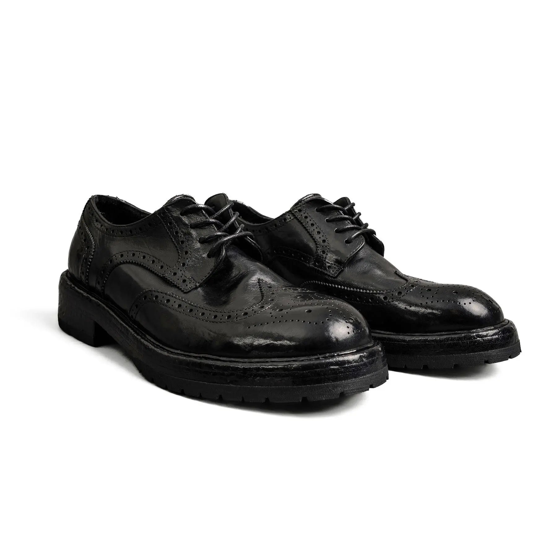 Washed Polished Leather Derby Shoes Black