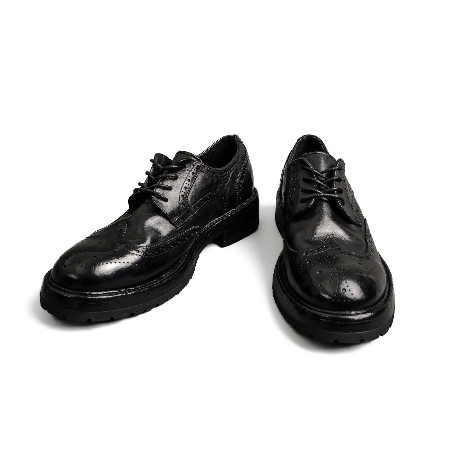 Washed Polished Leather Derby Shoes Black