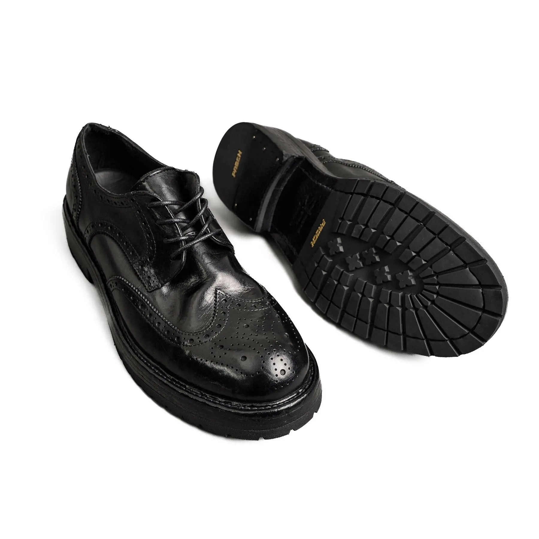 Washed Polished Leather Derby Shoes Black
