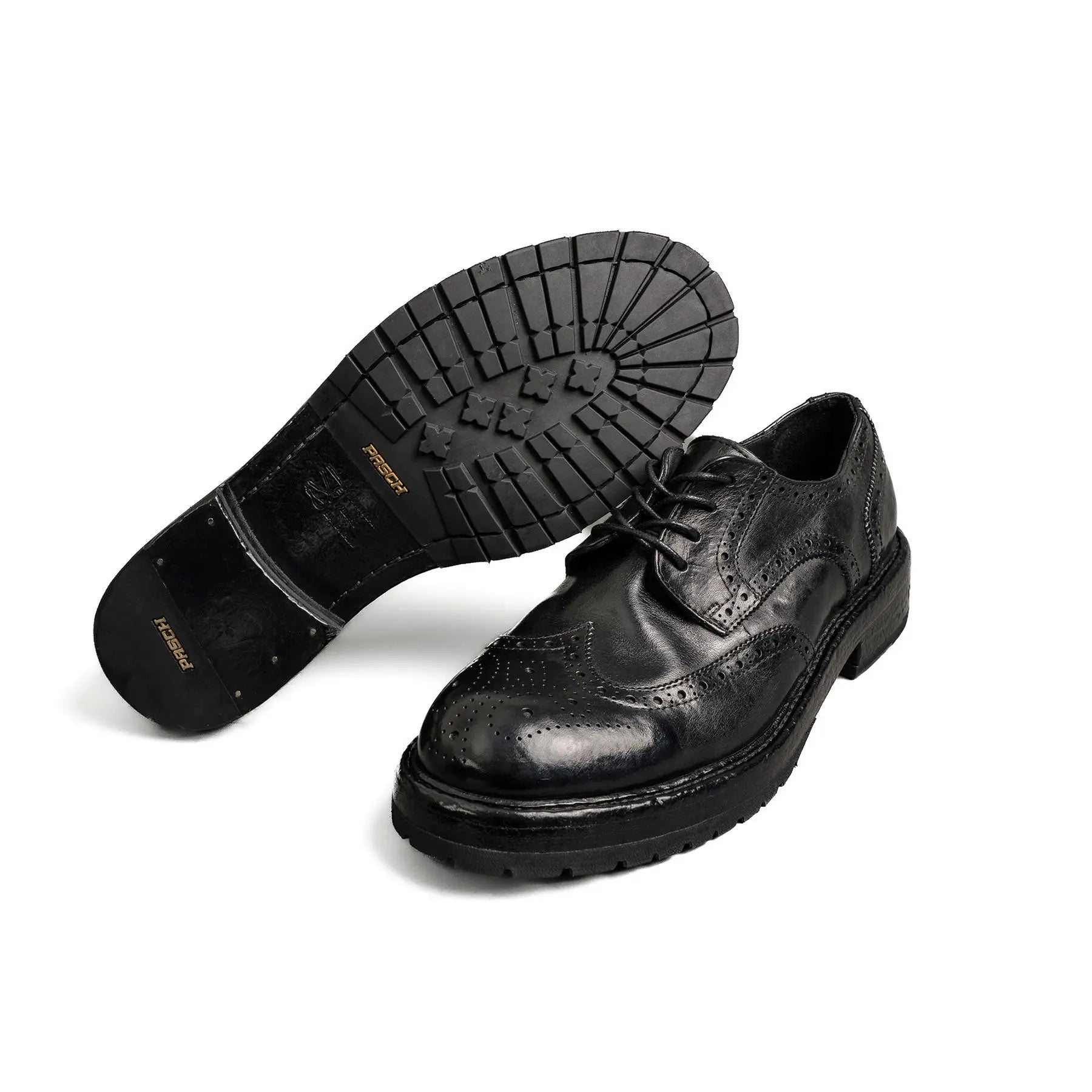 Washed Polished Leather Derby Shoes Black