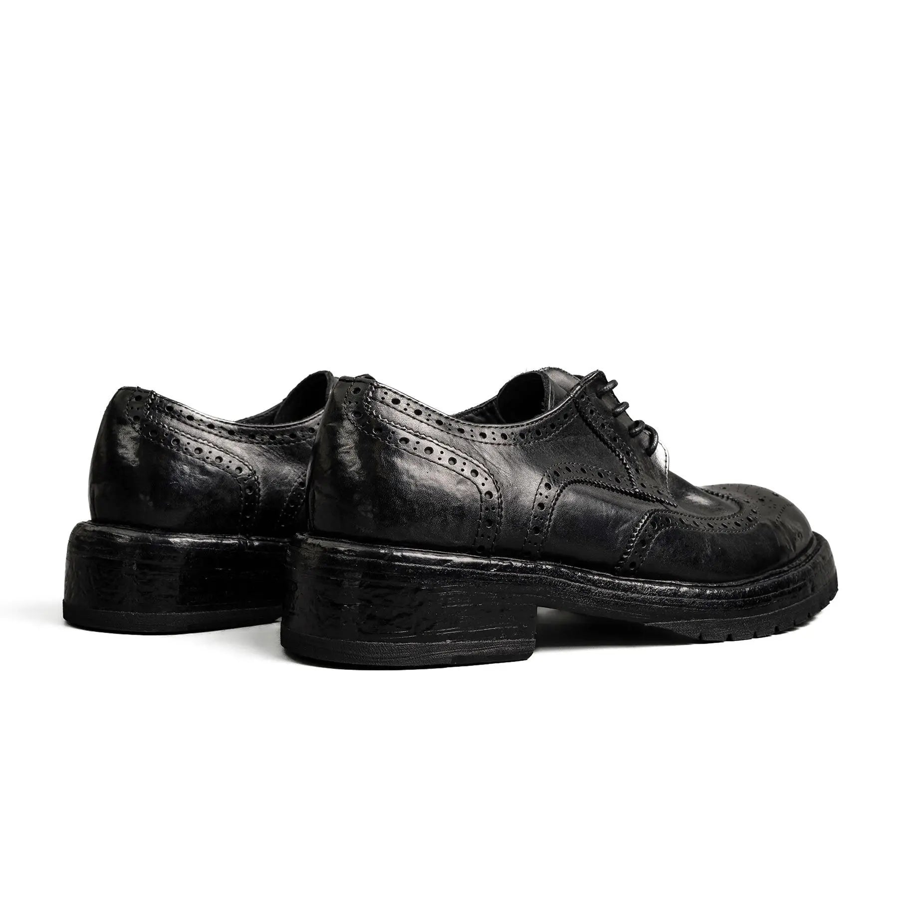 Washed Polished Leather Derby Shoes Black