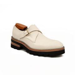 White Leather Monk Strap Shoes with Chunky Soles DIVINCH