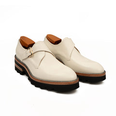White Leather Monk Strap Shoes with Chunky Soles DIVINCH