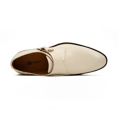 White Leather Monk Strap Shoes with Chunky Soles DIVINCH